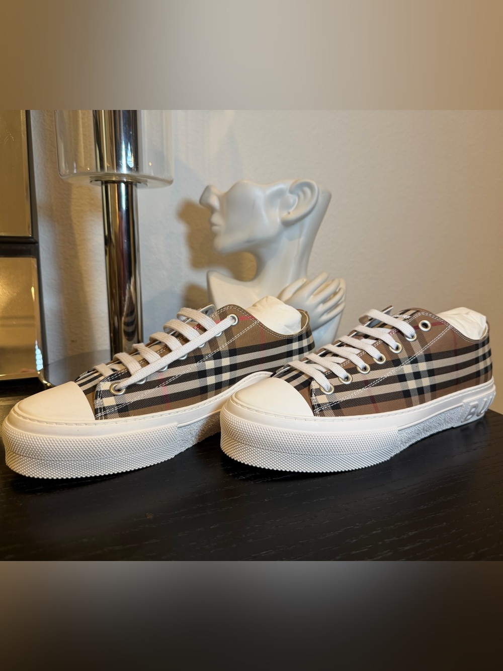 Burberry Jack Taupe Brown Vintage Check Men's Canvas Sneakers UK10 EU44 US11